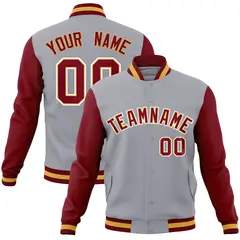 Gray Crimson-Khaki Raglan Varsity Full-Snap Letterman Jacket 1