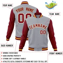 Gray Crimson-Khaki Raglan Varsity Full-Snap Letterman Jacket 4