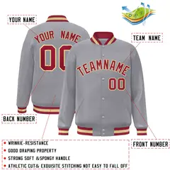 Gray Crimson-Khaki Varsity Full-Snap Letterman Jacket 2