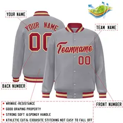 Gray Crimson-Khaki Varsity Full-Snap Letterman Jacket 2