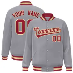 Gray Crimson-Khaki Varsity Full-Snap Letterman Jacket 1
