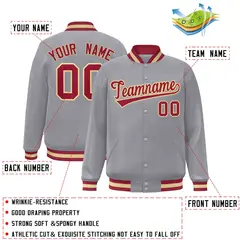 Gray Crimson-Khaki Varsity Full-Snap Letterman Jacket 2