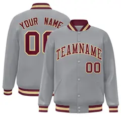 Gray Crimson-Khaki Varsity Full-Snap Letterman Jacket 1