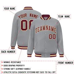 Gray Crimson-Khaki Varsity Full-Snap Letterman Jacket 2