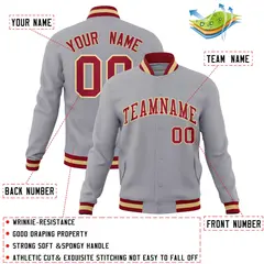 Gray Crimson-Khaki Varsity Full-Snap Letterman Jacket 4