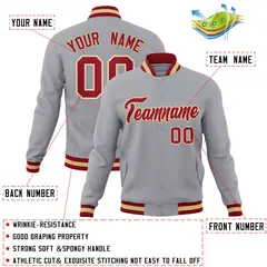 Gray Crimson-Khaki Varsity Full-Snap Letterman Jacket 4