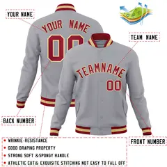 Gray Crimson-Khaki Varsity Full-Snap Letterman Jacket 4