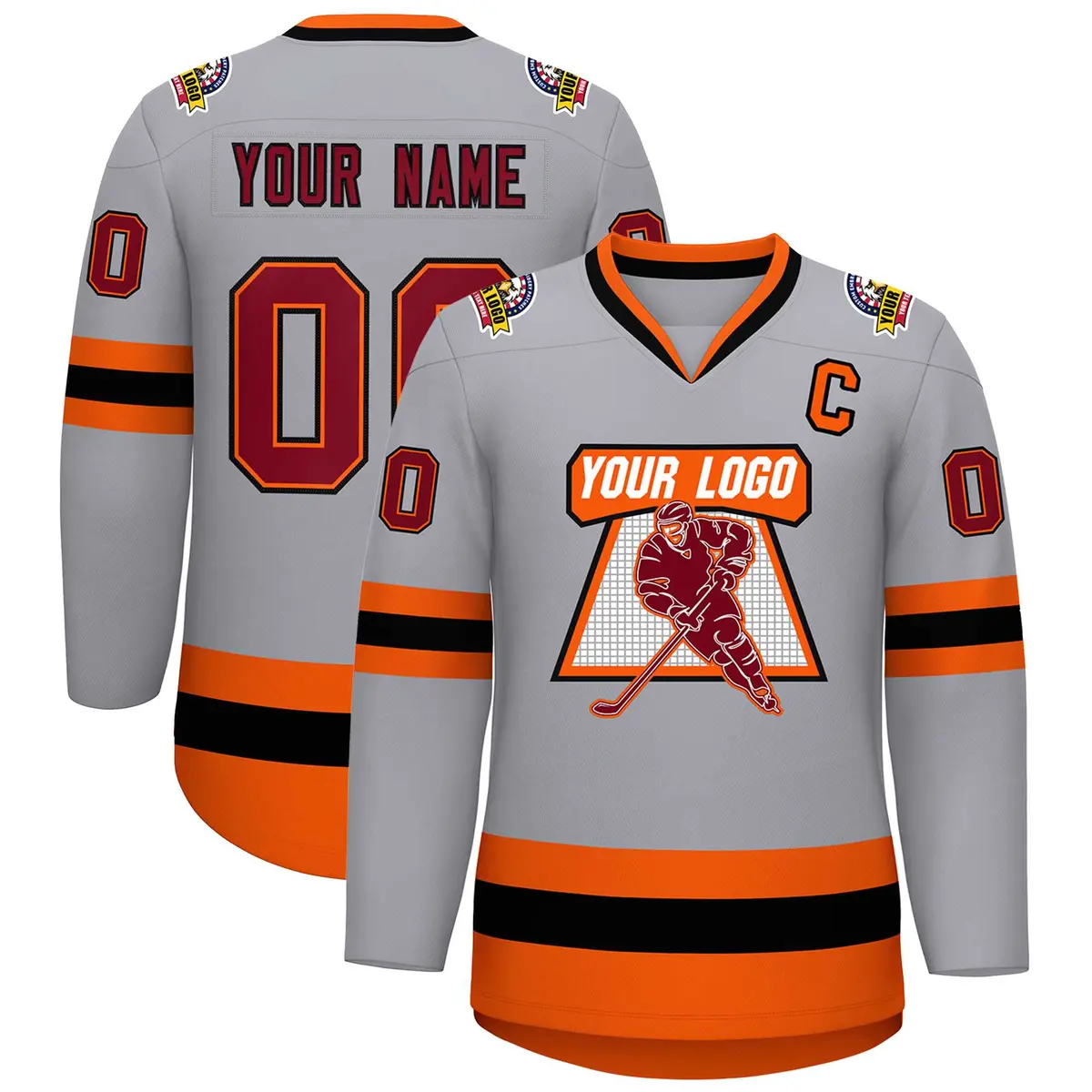Gray Crimson Orange-Black Classic Hockey Jersey