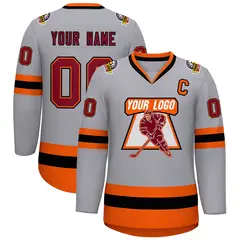 Gray Crimson Orange-Black Classic Hockey Jersey