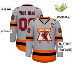 Gray Crimson Orange-Black Classic Hockey Jersey 2