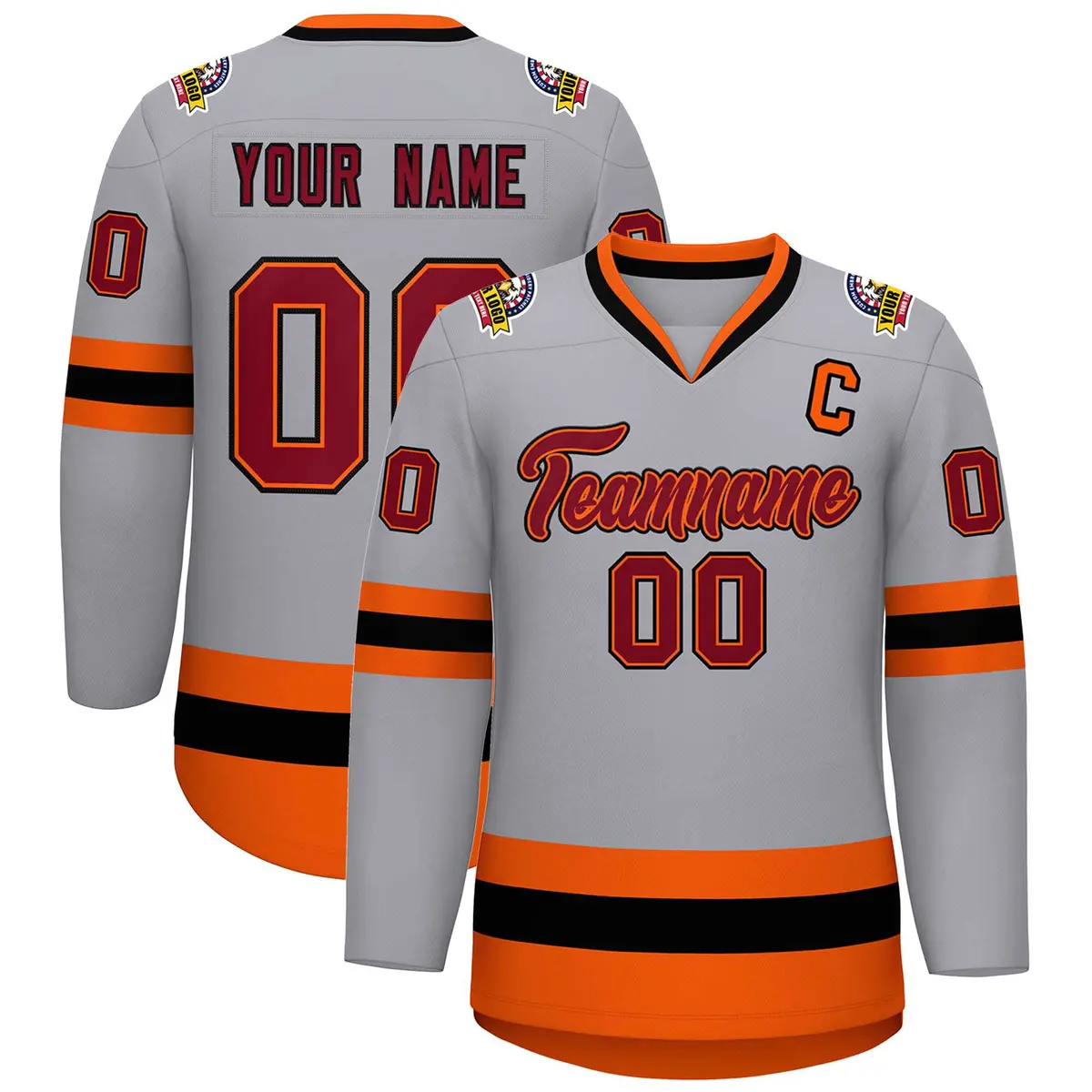 Gray Crimson Orange-Black Classic Hockey Jersey