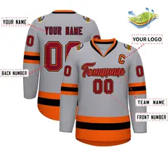 Gray Crimson Orange-Black Classic Hockey Jersey 2