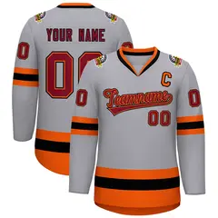 Gray Crimson Orange-Black Classic Hockey Jersey 1