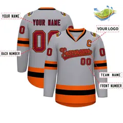 Gray Crimson Orange-Black Classic Hockey Jersey 2