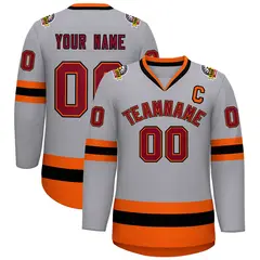 Gray Crimson Orange-Black Classic Hockey Jersey 1