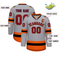 Gray Crimson Orange-Black Classic Hockey Jersey 2