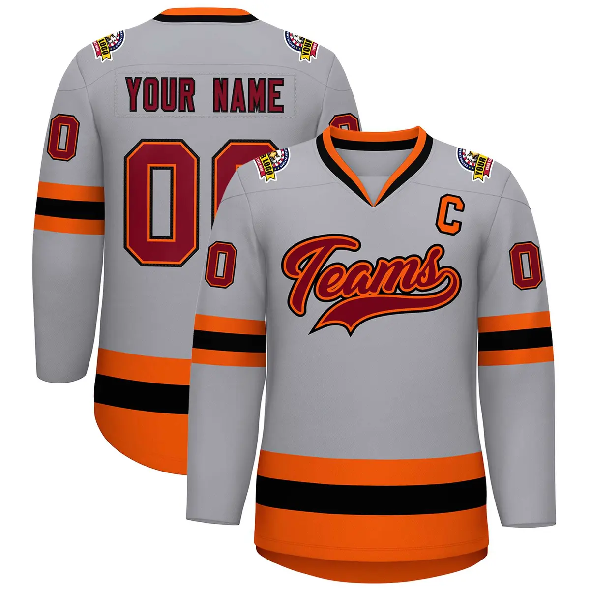 Gray Crimson Orange-Black Classic Hockey Jersey