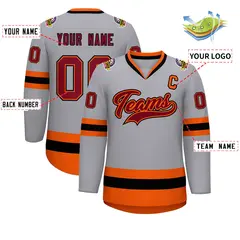 Gray Crimson Orange-Black Classic Hockey Jersey 2