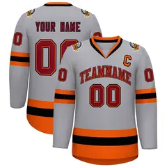 Gray Crimson Orange-Black Classic Hockey Jersey