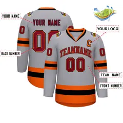 Gray Crimson Orange-Black Classic Hockey Jersey 2