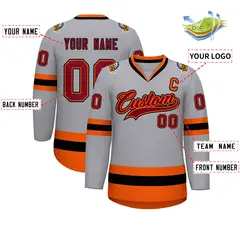 Gray Crimson Orange-Black Classic Hockey Jersey 2