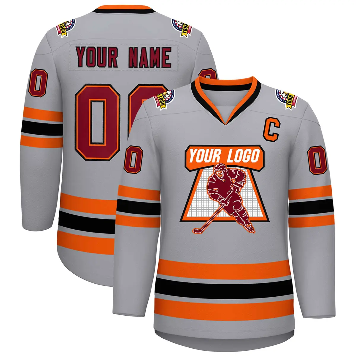 Gray Crimson Orange-Black Classic Hockey Jersey