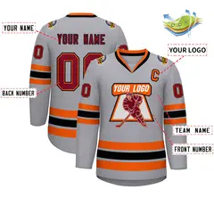 Gray Crimson Orange-Black Classic Hockey Jersey 2