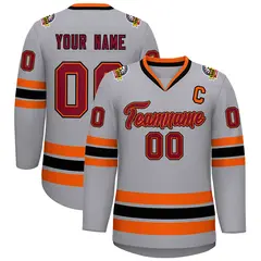 Gray Crimson Orange-Black Classic Hockey Jersey