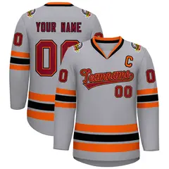 Gray Crimson Orange-Black Classic Hockey Jersey 1