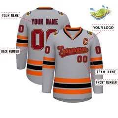 Gray Crimson Orange-Black Classic Hockey Jersey 2