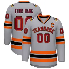 Gray Crimson Orange-Black Classic Hockey Jersey