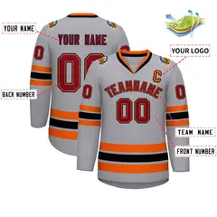 Gray Crimson Orange-Black Classic Hockey Jersey 2