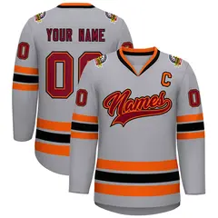 Gray Crimson Orange-Black Classic Hockey Jersey