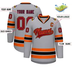 Gray Crimson Orange-Black Classic Hockey Jersey 2