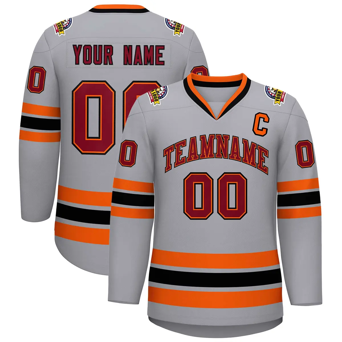 Gray Crimson Orange-Black Classic Hockey Jersey