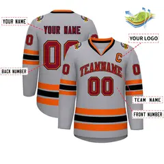 Gray Crimson Orange-Black Classic Hockey Jersey 2