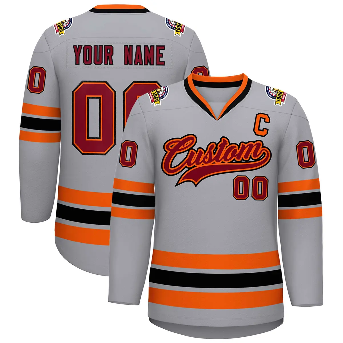 Gray Crimson Orange-Black Classic Hockey Jersey