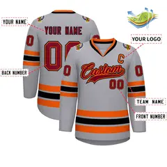 Gray Crimson Orange-Black Classic Hockey Jersey 2