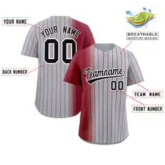 Gray Crimson Pinstripe Gradient Baseball Jersey 2