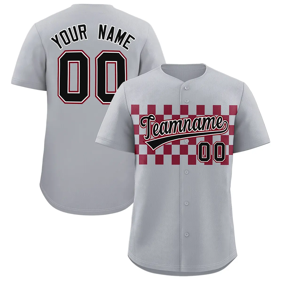 Gray Crimson Plaid Fashion Authentic Baseball Jersey