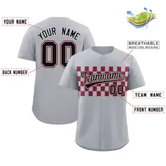 Gray Crimson Plaid Fashion Authentic Baseball Jersey 2
