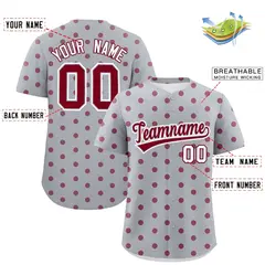 Gray Crimson Polka Dot Graffiti Authentic Baseball Jersey 2