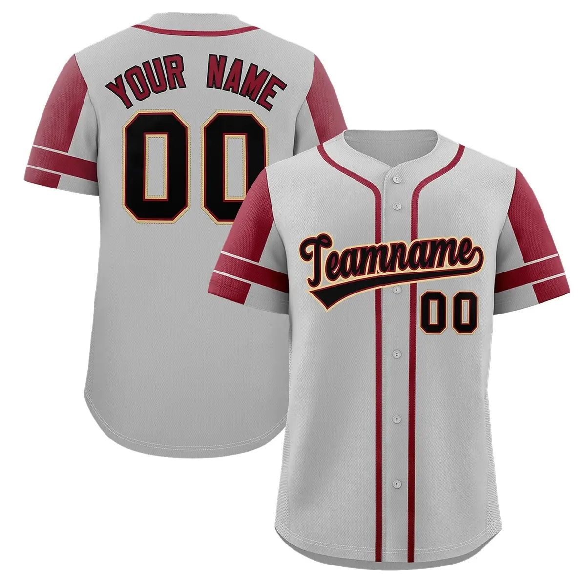 Gray Crimson Raglan Sleeves Authentic Baseball Jersey