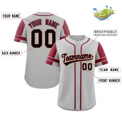 Gray Crimson Raglan Sleeves Authentic Baseball Jersey 2