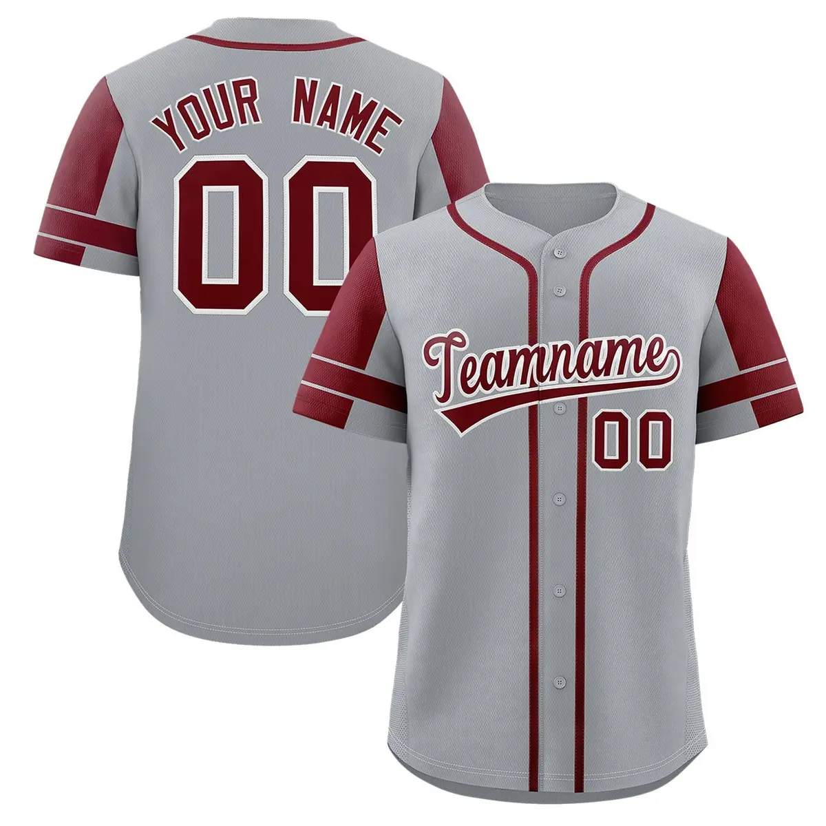 Gray Crimson Raglan Sleeves Authentic Baseball Jersey