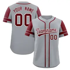 Gray Crimson Raglan Sleeves Authentic Baseball Jersey 1