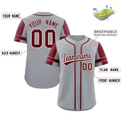 Gray Crimson Raglan Sleeves Authentic Baseball Jersey 2