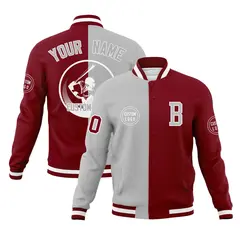 Gray Crimson Split Letterman Varsity Full-Snap Baseball Jacket 1