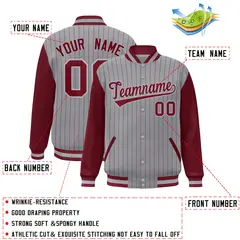 Gray Crimson Stripe Raglan Varsity Bomber Jacket 2