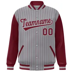 Gray Crimson Stripe Raglan Varsity Bomber Jacket 3